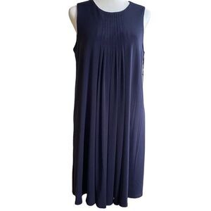 Calvin Klein Women's Sleeveless Pleated Sheath Dress Navy Blue Knee Length